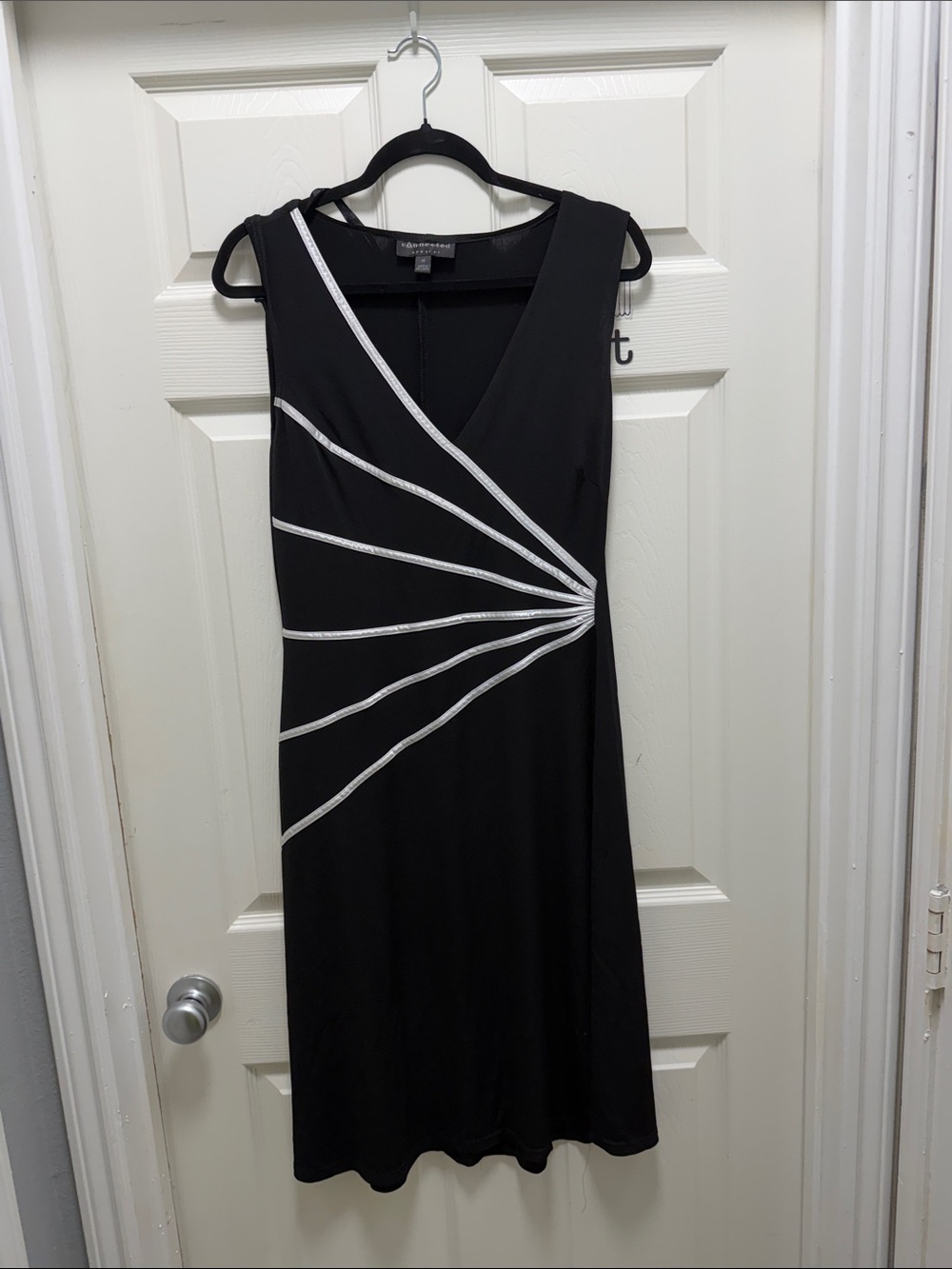 connected apparel Black Midi Dress with Silver Trim
